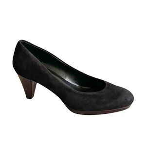 BROWNS SHOES Black Suede Slip On Round Almond Toe Pump Heels Platform 8.5
